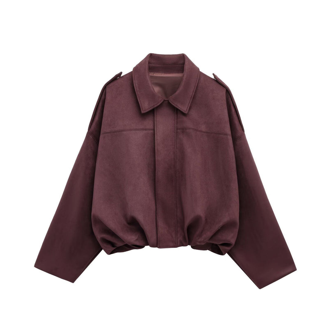 Damen lockere Cropped Jacke aus Wildlederimitat Echoarchiv