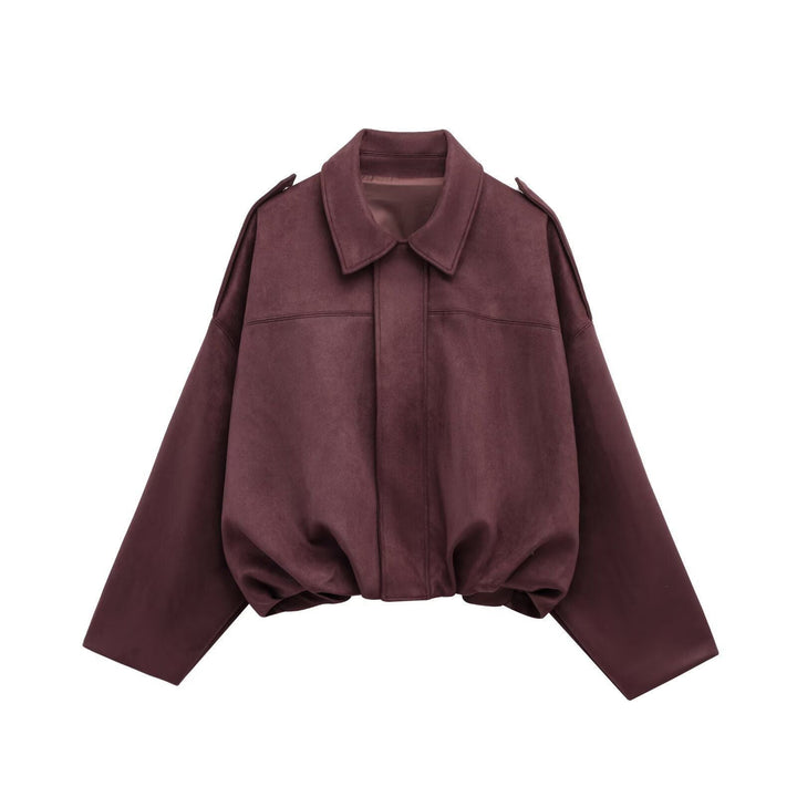 Damen lockere Cropped Jacke aus Wildlederimitat Echoarchiv