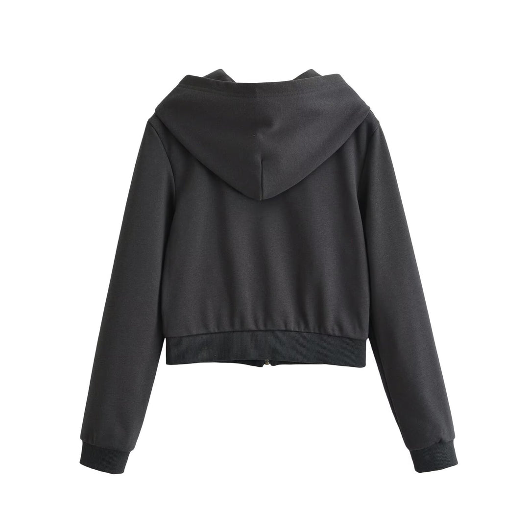 Damen Cropped Kapuzenblouson mit dekorischer Doppelreihe und verdecktem Reißverschluss Echo Archiv