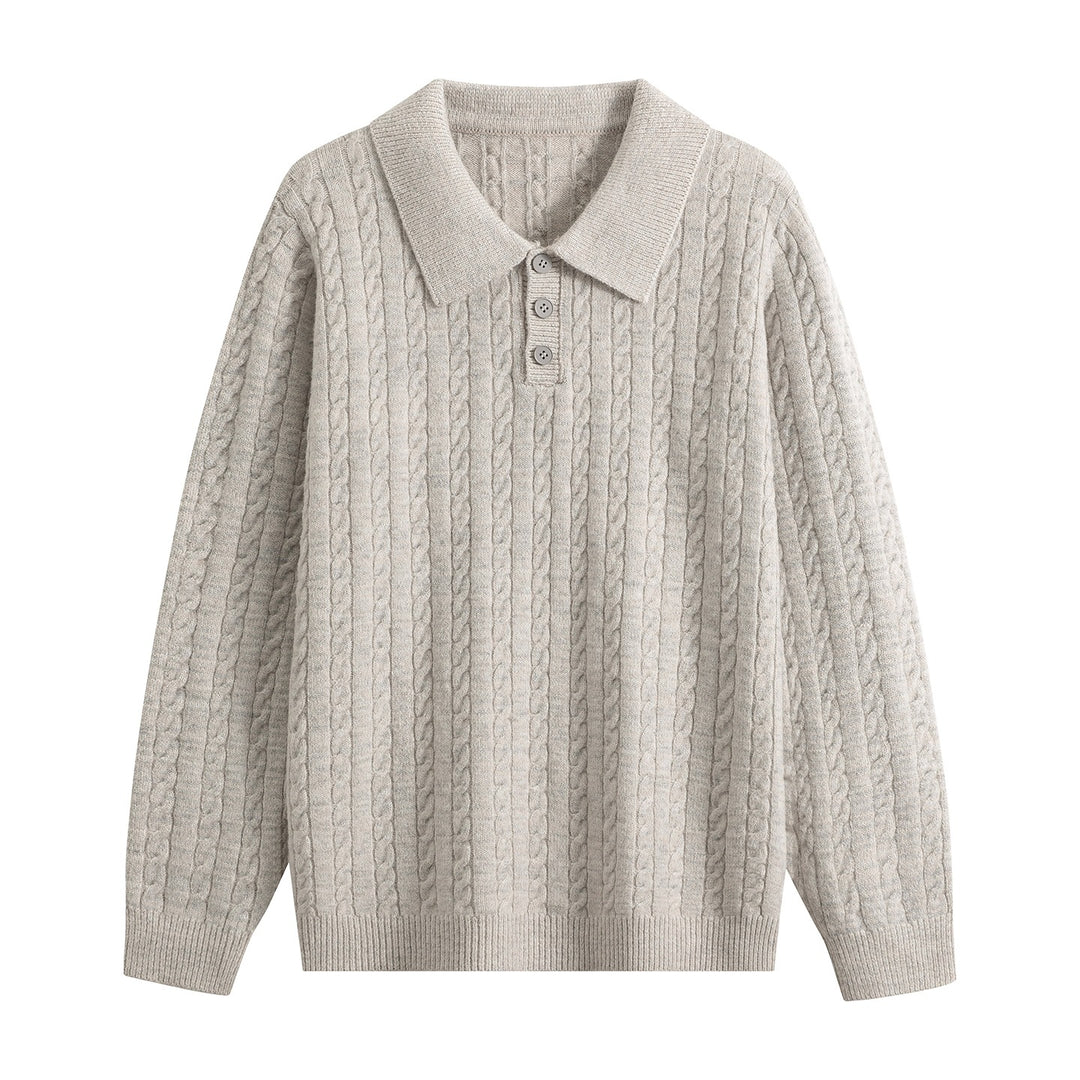 Herren Zopfstrick-Polopullover mit Polokragen, halber Knopfleiste & relaxed Schnitt Echoarchiv