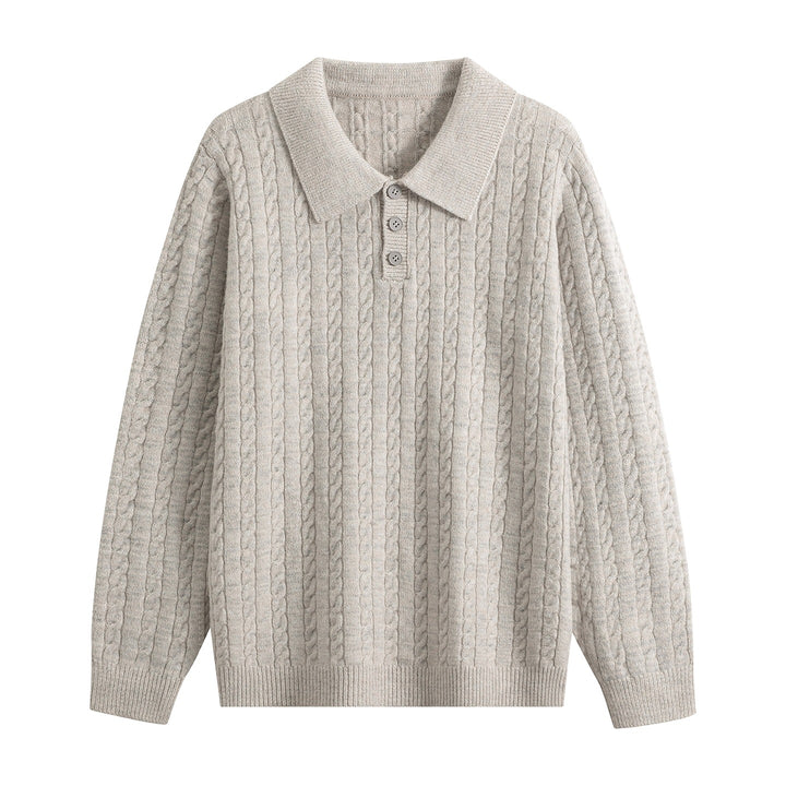 Herren Zopfstrick-Polopullover mit Polokragen, halber Knopfleiste & relaxed Schnitt Echoarchiv