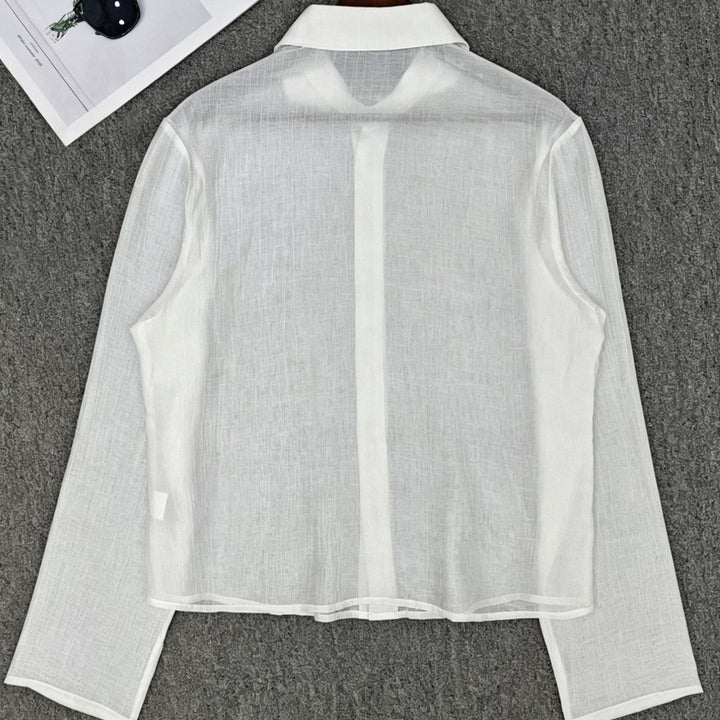 Damen Transparente Hemdbluse in Leinenoptik mit Kentkragen Echoarchiv