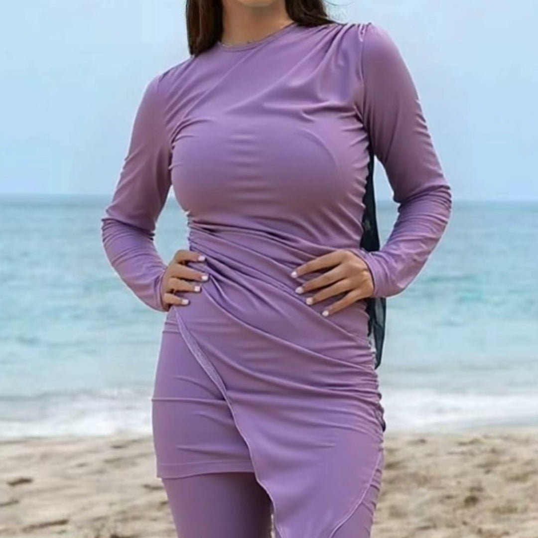 Damen Sportlicher Langarm-Badeanzug mit Wickeldesign Echo Archiv