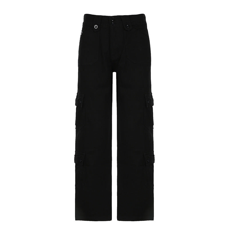 Damen nan hohe Taille Cargo-Hose mit geradem Bein, mehrfachen Klappentaschen und markanten Knopfdetails Echo Archiv