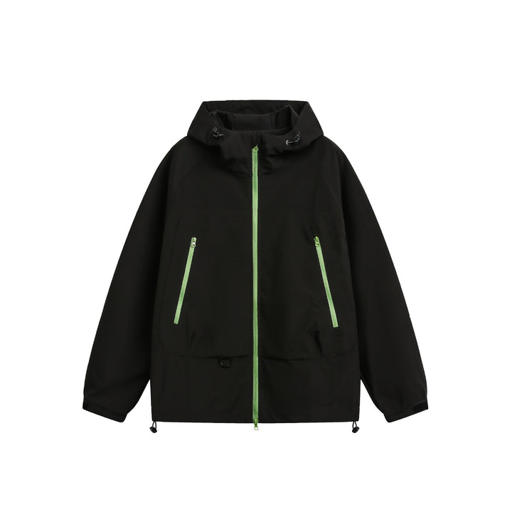 Damen Wasserdichte Softshell‑Regenjacke mit Kapuze, verstellbarem Saum und kontrastierenden Reißverschlüssen Echoarchiv