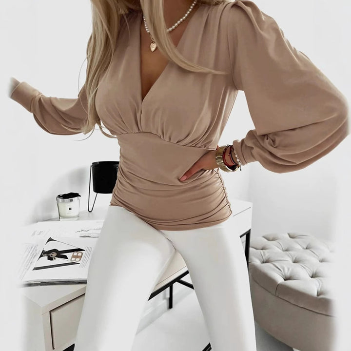 Damen nan drapierte Satinbluse mit Unterbrustnaht, seitlicher Raffung und voluminösen Ballonärmeln Echo Archiv