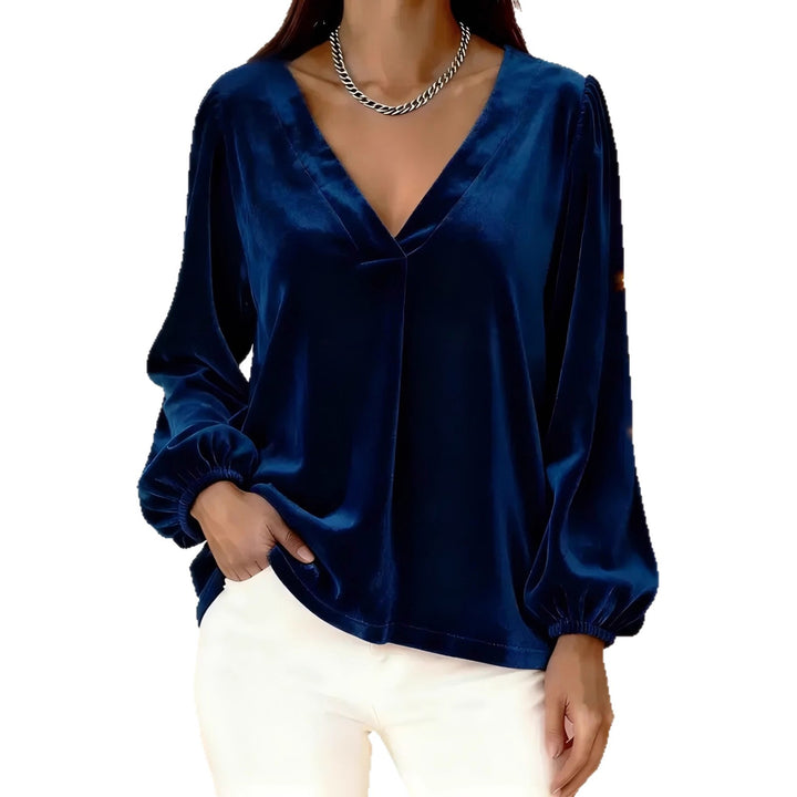 Damen Elegante Veloursbluse mit V-Ausschnitt Echo Archiv
