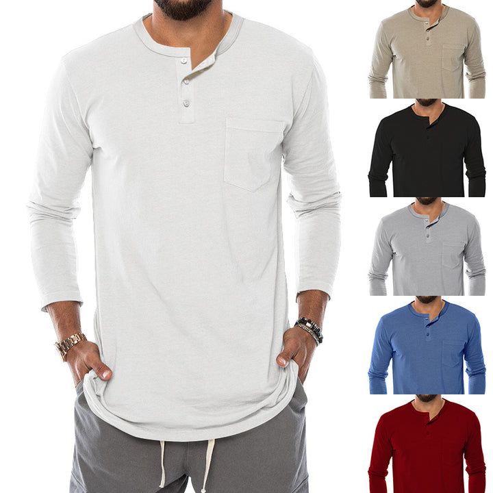 Herren Langarm-Henley-Shirt mit bequemen Knopfdetails und praktischer Brusttasche Echoarchiv