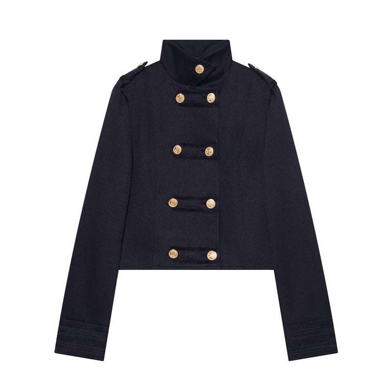 Damen Cropped Uniformjacke im Militärstil mit Stehkragen und Zierknopfleiste Echo Archiv