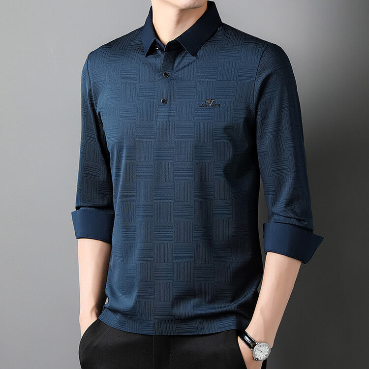 Herren modisches Langarm Poloshirt mit strukturiertem Design Echoarchiv