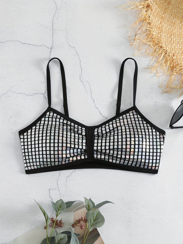 Damen Crop-Bikini-Top mit glitzerndem Netzdesign Echo Archiv