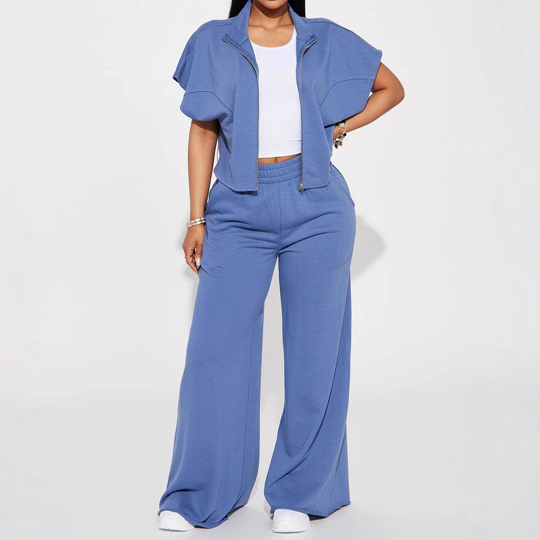 Damen weite Highwaist Palazzo-Loungehose mit doppelt gerafftem Komfortbund und fließender Wide‑Leg-Silhouette – Avélisse