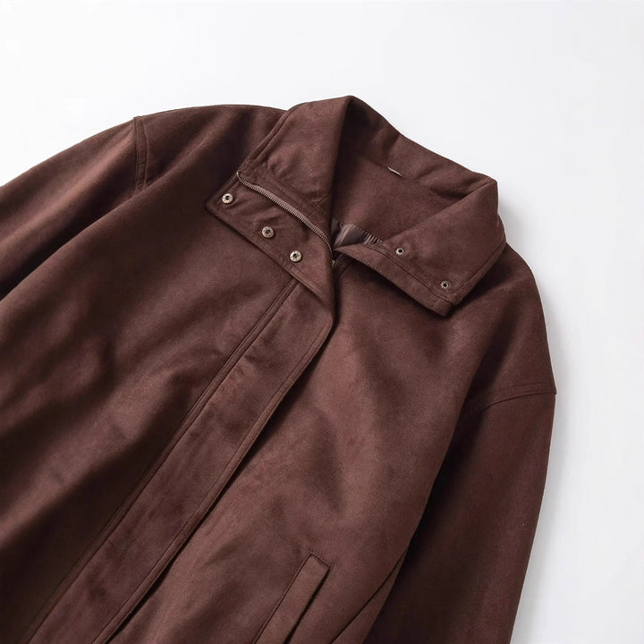 Herren Veloursimitat-Blouson mit hohem Stehkragen, verdecktem Reißverschluss und elastischem Saum – Taviero
