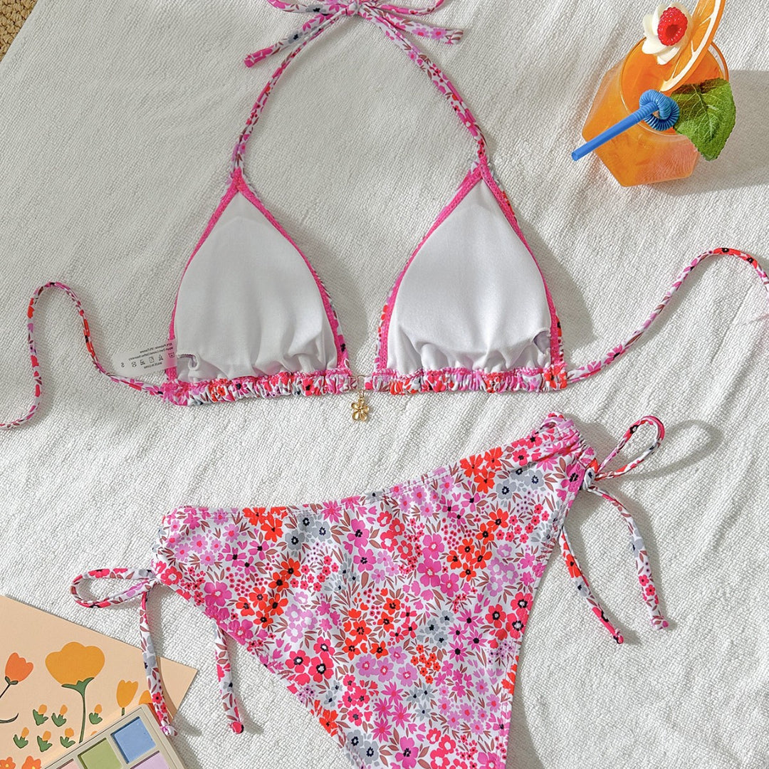 Damen Triangel-Bikini mit verstellbarem Bindeband und femininem Blütenmuster Echo Archiv