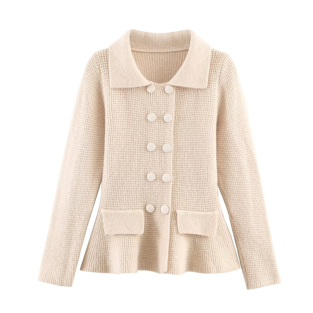 Damen Doppelreihige Bouclé-Jacke mit Schößchen, aufgesetzten Taschen und Hemdkragen Echoarchiv