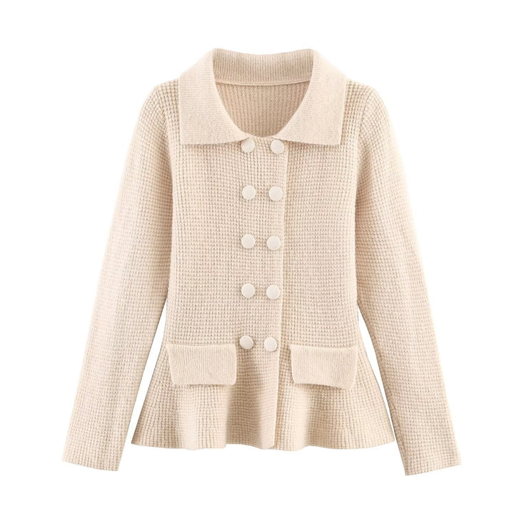Damen Doppelreihige Bouclé-Jacke mit Schößchen, aufgesetzten Taschen und Hemdkragen Echoarchiv