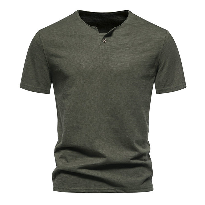 Herren Kurzarm-Henley-Shirt mit elegantem Knopfdesign Echoarchiv