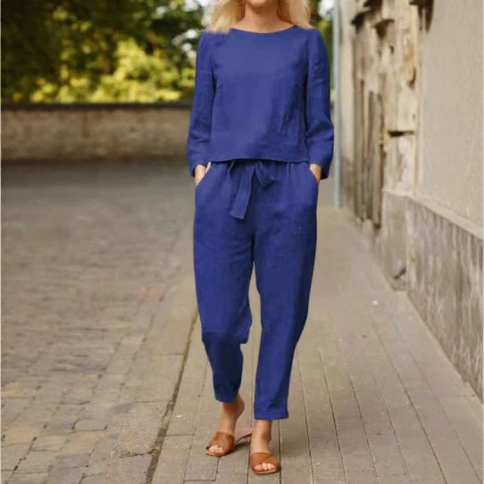Damen Lässiges Set aus langärmligen Oberteil und elastischen Hosen Echo Archiv