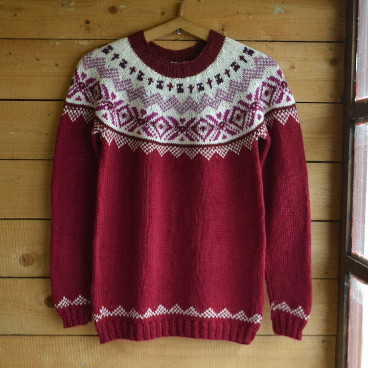 Damen nan Norwegerpullover aus Wollmix mit Rundhalsausschnitt und traditionellem Fair-Isle-Yoke Echo Archiv