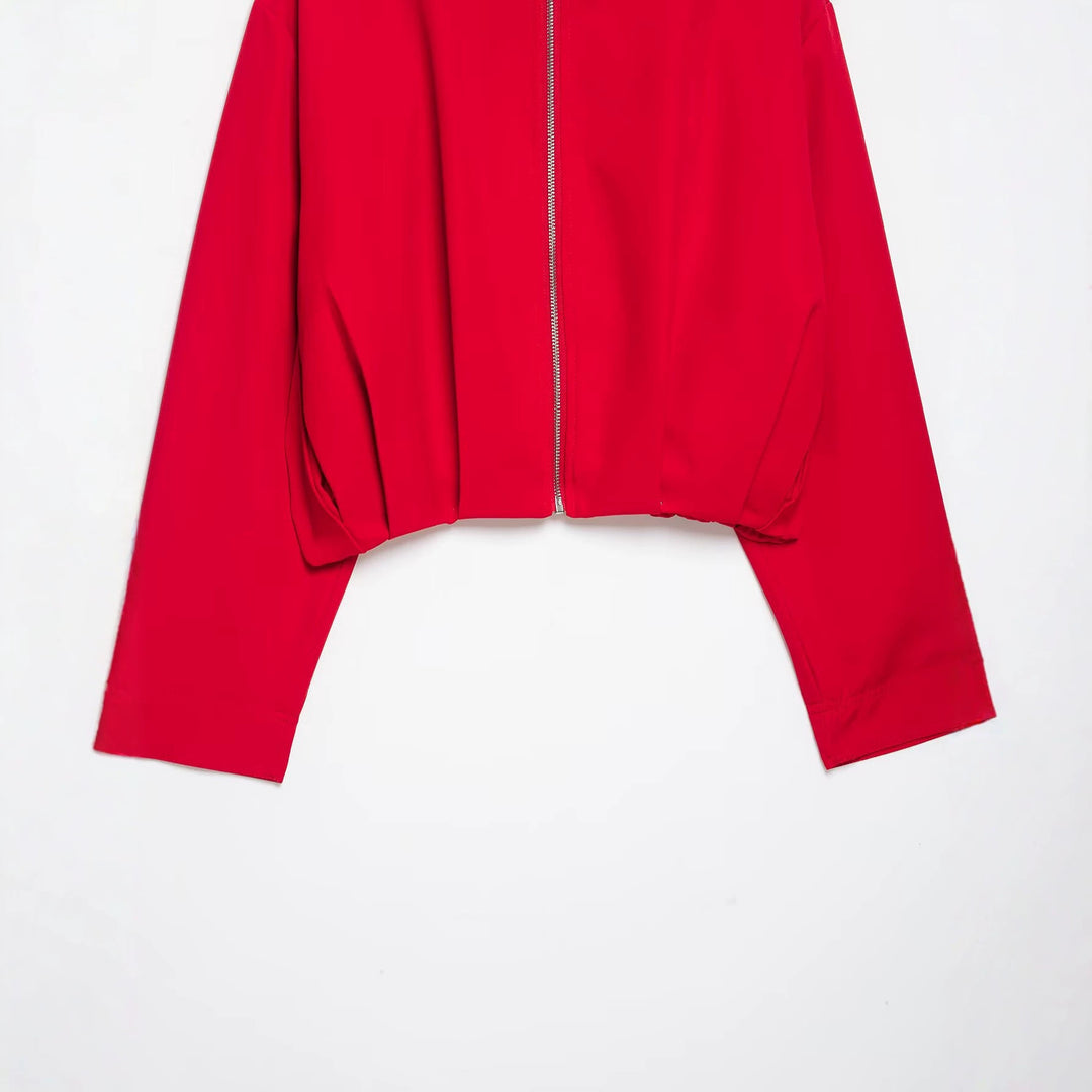 Damen Cropped-Boxy-Jacke mit hohem Stehkragen und durchgehendem Reißverschluss Echoarchiv