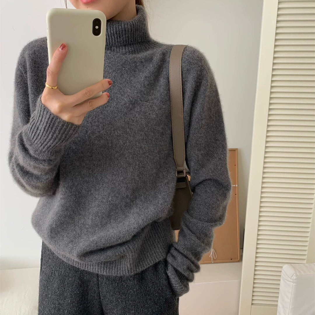 Damen Flauschiger Rollkragenpullover aus Wollmix mit gerippten Bündchen – Mavelle