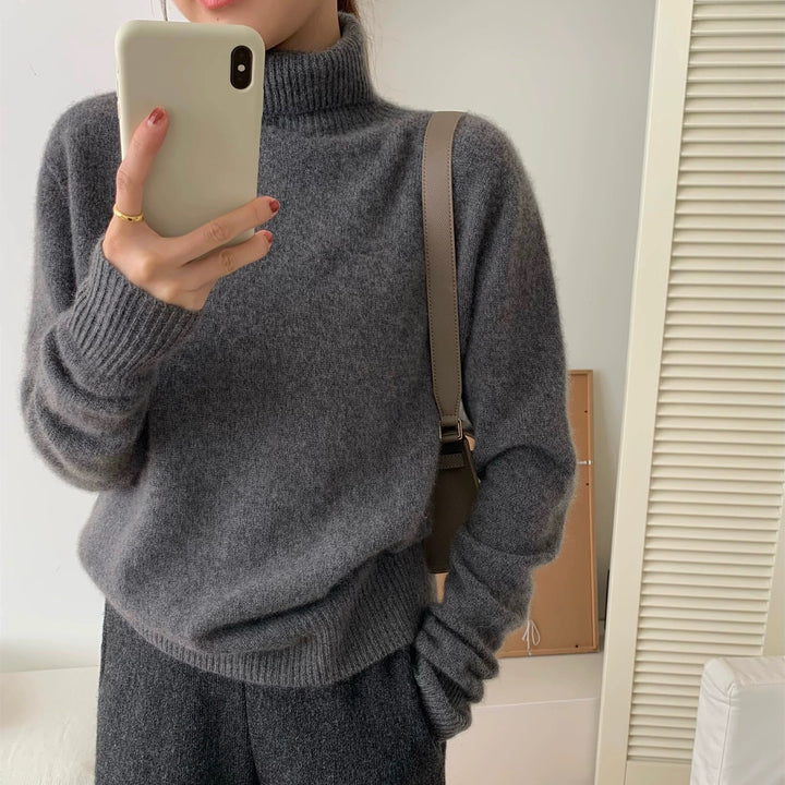 Damen Flauschiger Rollkragenpullover aus Wollmix mit gerippten Bündchen – Mavelle