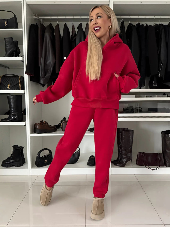 Damen Kurzgeschnittenes Kapuzen-Hoodie und High‑Waist Jogginghose Set aus weichem French-Terry – Auréline
