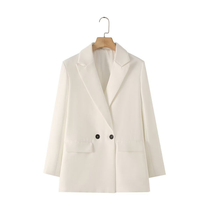 Damen taillierter Longblazer im Oversize-Look mit Reverskragen und Pattentaschen – Valéne