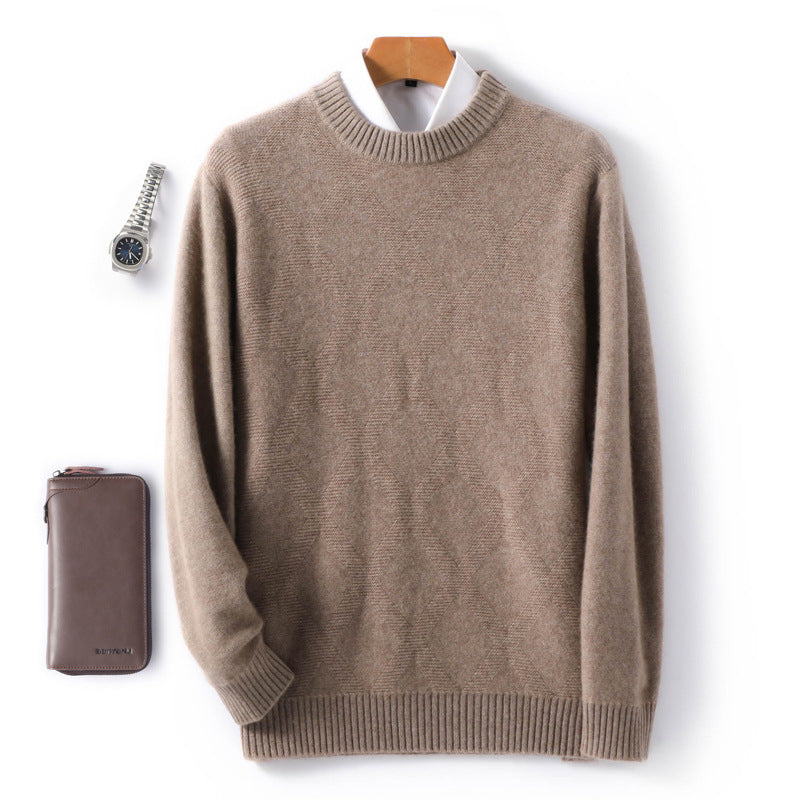Herren Feiner Rundhals‑Pullover mit dezenter Rautenstruktur aus Kaschmir‑Mix Echoarchiv