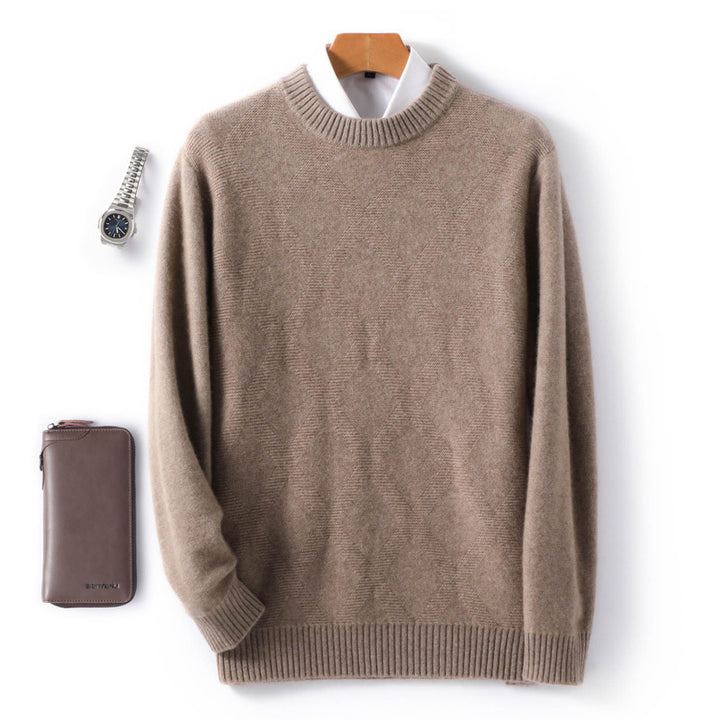 Herren Feiner Rundhals‑Pullover mit dezenter Rautenstruktur aus Kaschmir‑Mix Echoarchiv