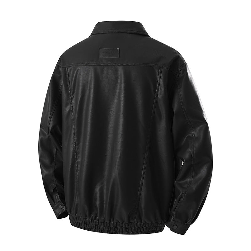 Herren Minimalistische Kunstleder-Blousonjacke mit Hemdkragen, verdecktem Reißverschluss & elastischem Saum Echoarchiv