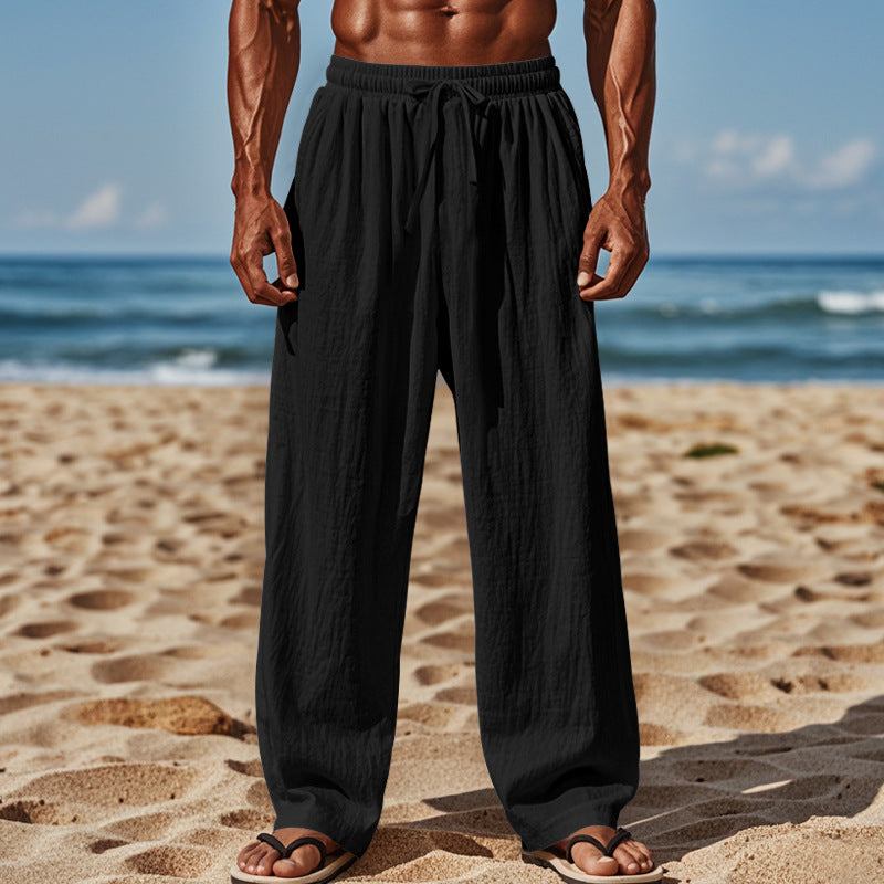 Herren nan Leichte Leinenhose mit weitem Bein und elastischem Bund Echoarchiv