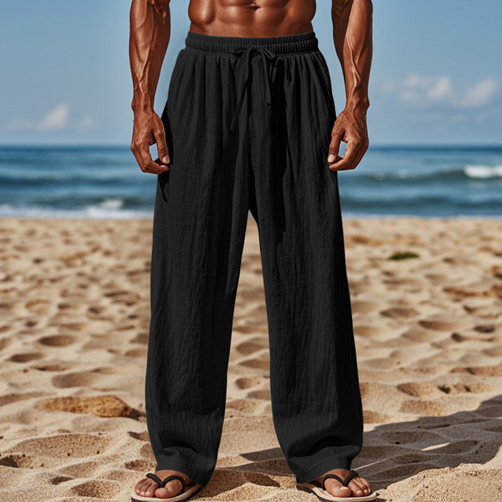 Herren nan Leichte Leinenhose mit weitem Bein und elastischem Bund Echo Archiv