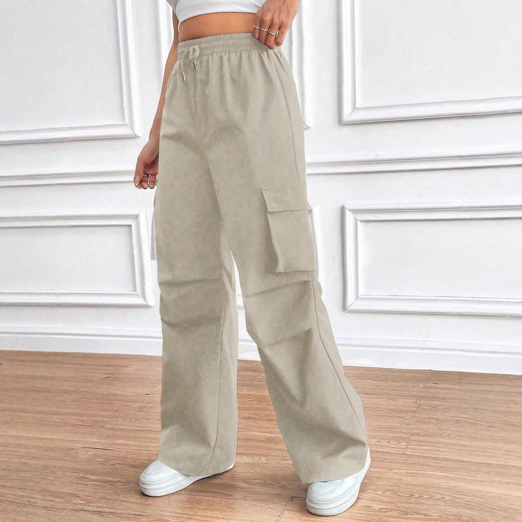 Damen Weite High‑Waist Cargo‑Hose mit Elastikbund und großen Klappentaschen – Avélisse