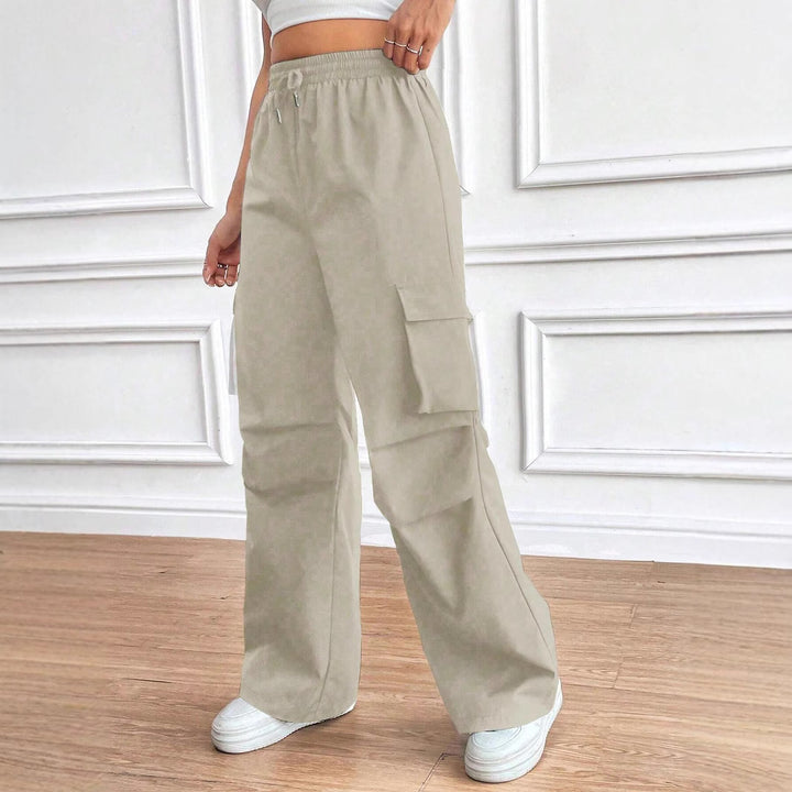 Damen Weite High‑Waist Cargo‑Hose mit Elastikbund und großen Klappentaschen – Avélisse