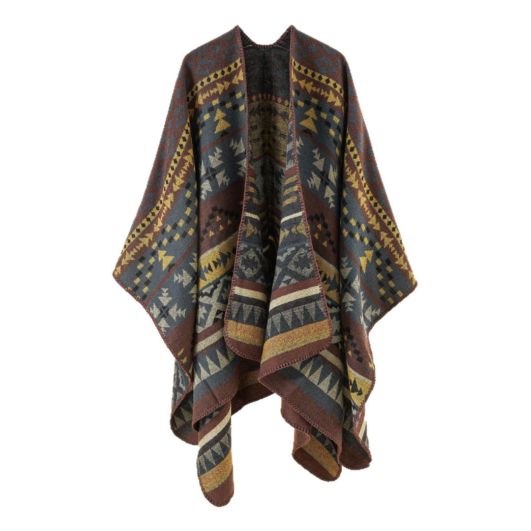 Damen Grobgewebter Ethno-Poncho mit Fransen – Avérine
