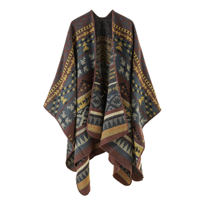 Damen Grobgewebter Ethno-Poncho mit Fransen – Avérine
