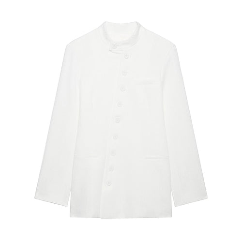 Damen Mandarin-Kragen Longblazer mit durchgehender Knopfleiste und aufgesetzten Taschen Echo Archiv