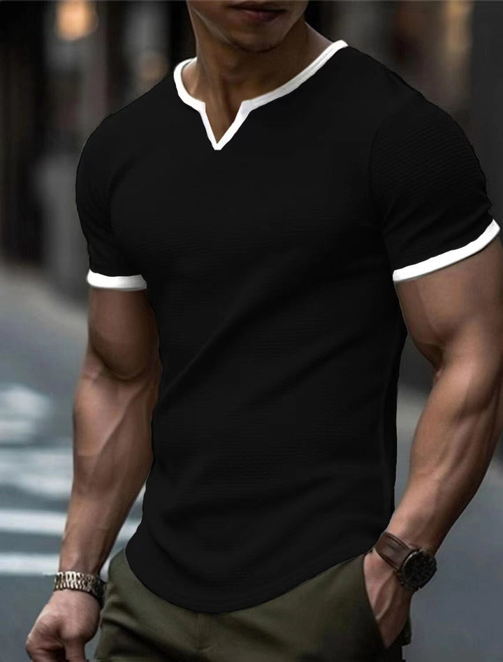 Herren kurzärmliges V-Ausschnitt T-Shirt mit strukturiertem Design Echoarchiv