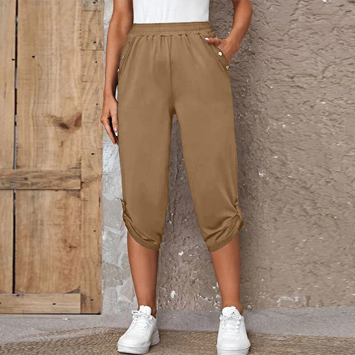 Damen nan lässige dreiviertellange Hose mit elastischem Bund, Eingrifftaschen und krempelbarem Saum Echo Archiv