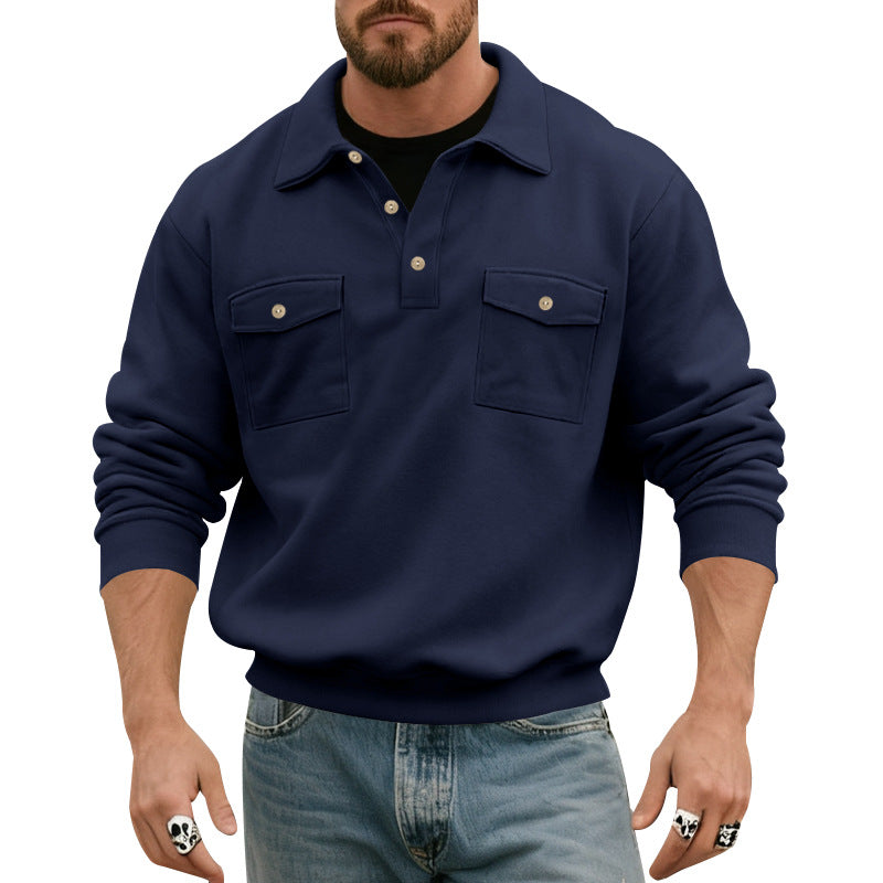 Herren nan Polokragen Sweatshirt mit aufgesetzten Brusttaschen und gerippten Bündchen Echo Archiv