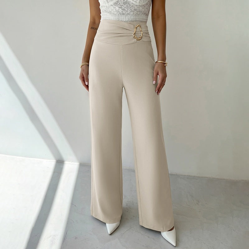 Damen Weitgeschnittene Hose mit Hohem Bund und Dekorativem Gürtel Echo Archiv