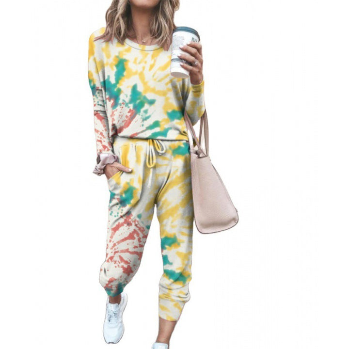 Damen Lässiger Tie-Dye Lounge-Jumpsuit mit Kordelzug und Eingrifftaschen – Solévia