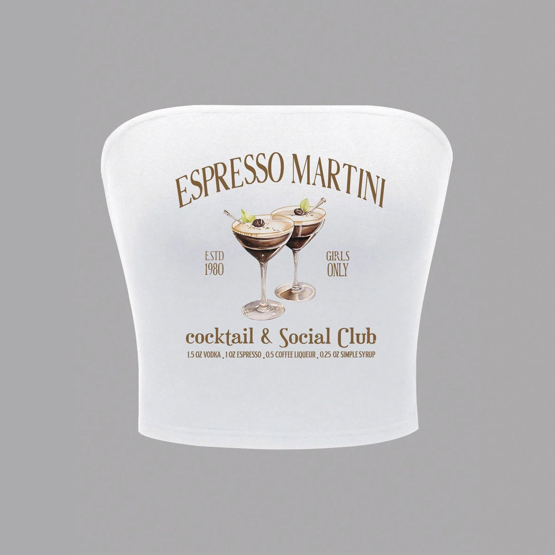 Damen Bandeau Top mit Espresso Martini Aufdruck und figurbetontem Schnitt Echo Archiv
