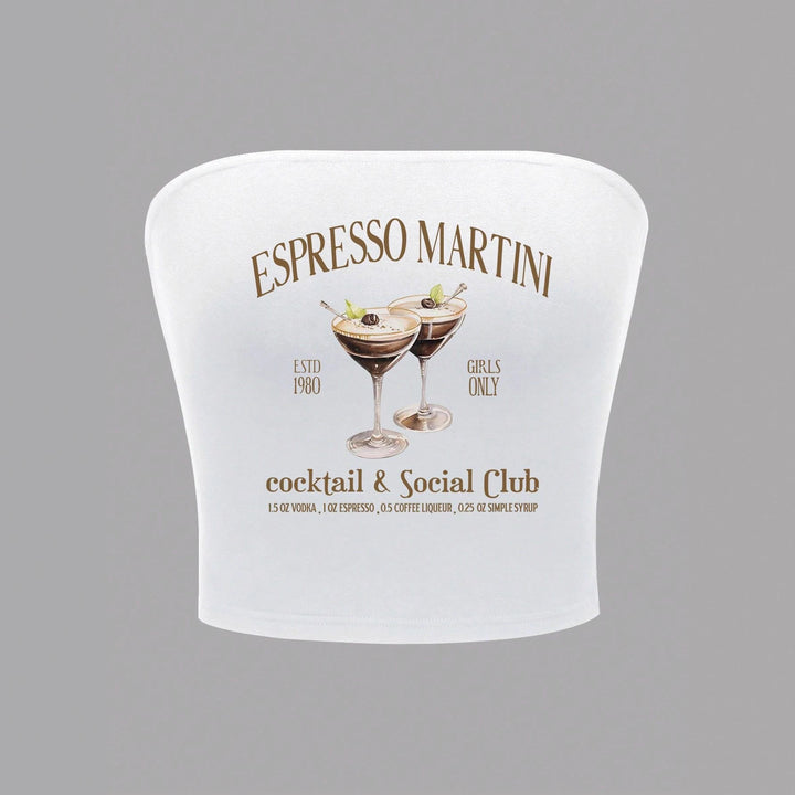 Damen Bandeau Top mit Espresso Martini Aufdruck und figurbetontem Schnitt Echo Archiv