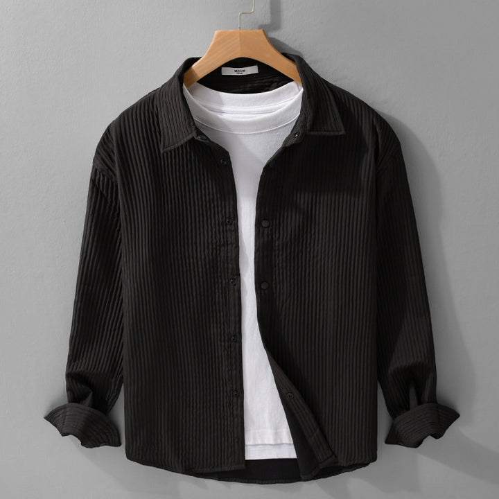 Herren Gestepptes Overshirt aus leichter Baumwollstruktur mit Druckknopfleiste Echoarchiv