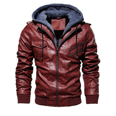 Herren Lederimitat-Fieldblouson mit innenliegendem Hoodie, Reißverschluss-Brusttaschen und Rippbündchen – Taviero