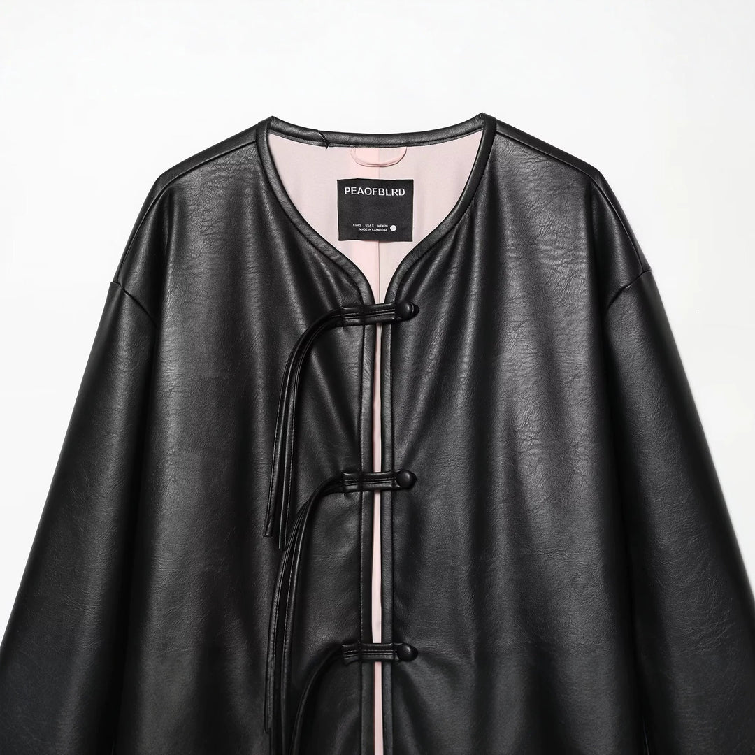 Damen Oversize Kunstlederjacke mit Kordel-Knotenverschluss und aufgesetzten Taschen Echo Archiv