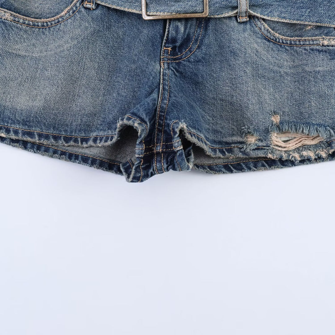 Damen modische Destroyed Denim-Shorts mit verstellbarem Gürtel Echo Archiv