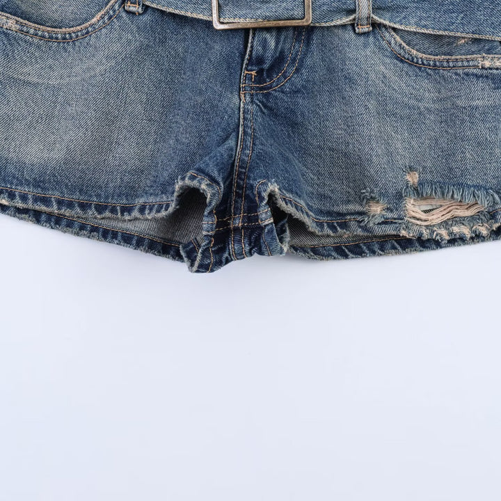 Damen modische Destroyed Denim-Shorts mit verstellbarem Gürtel Echo Archiv